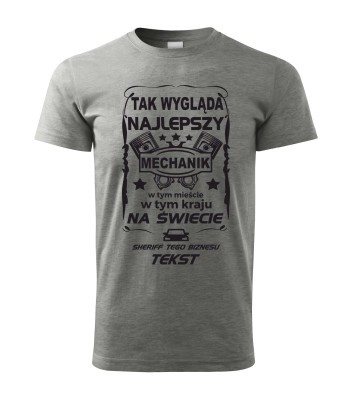 świetna szara koszulka z napisem 'najlepszy mechanik'