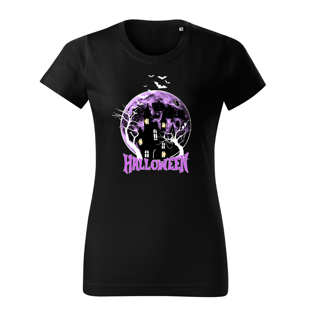 Koszulka damska czarna basic domek halloween 2XL
